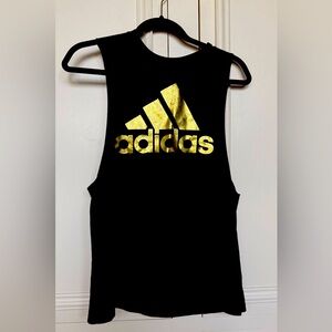 Adidas gold trefoil emblem muscle tank top